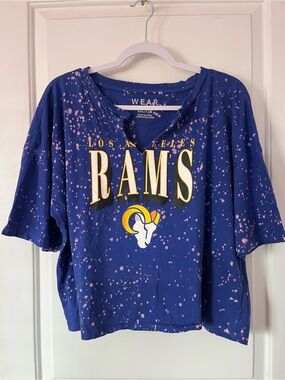 Los Angeles Rams Blue Graphic Tee with Pink Splatter